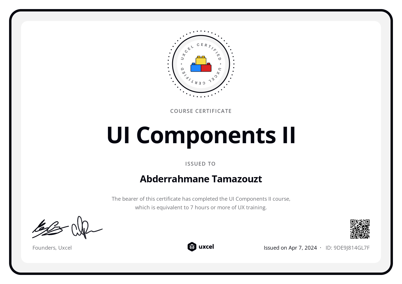 Abderrahmane Tamazouzt's certificate